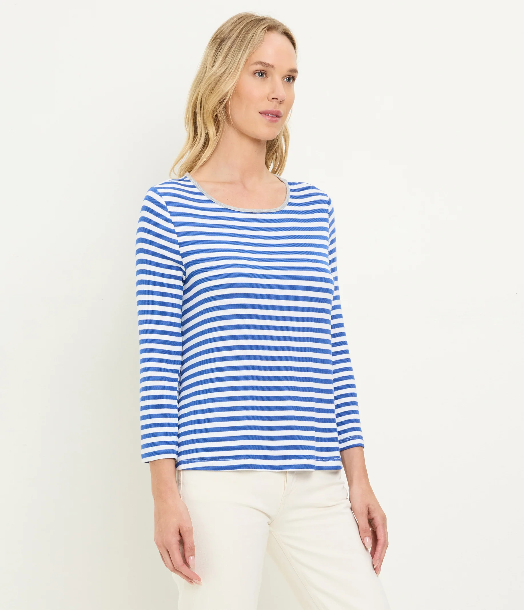Amelee Striped Ribbed Boat Neck Tee - Image 4