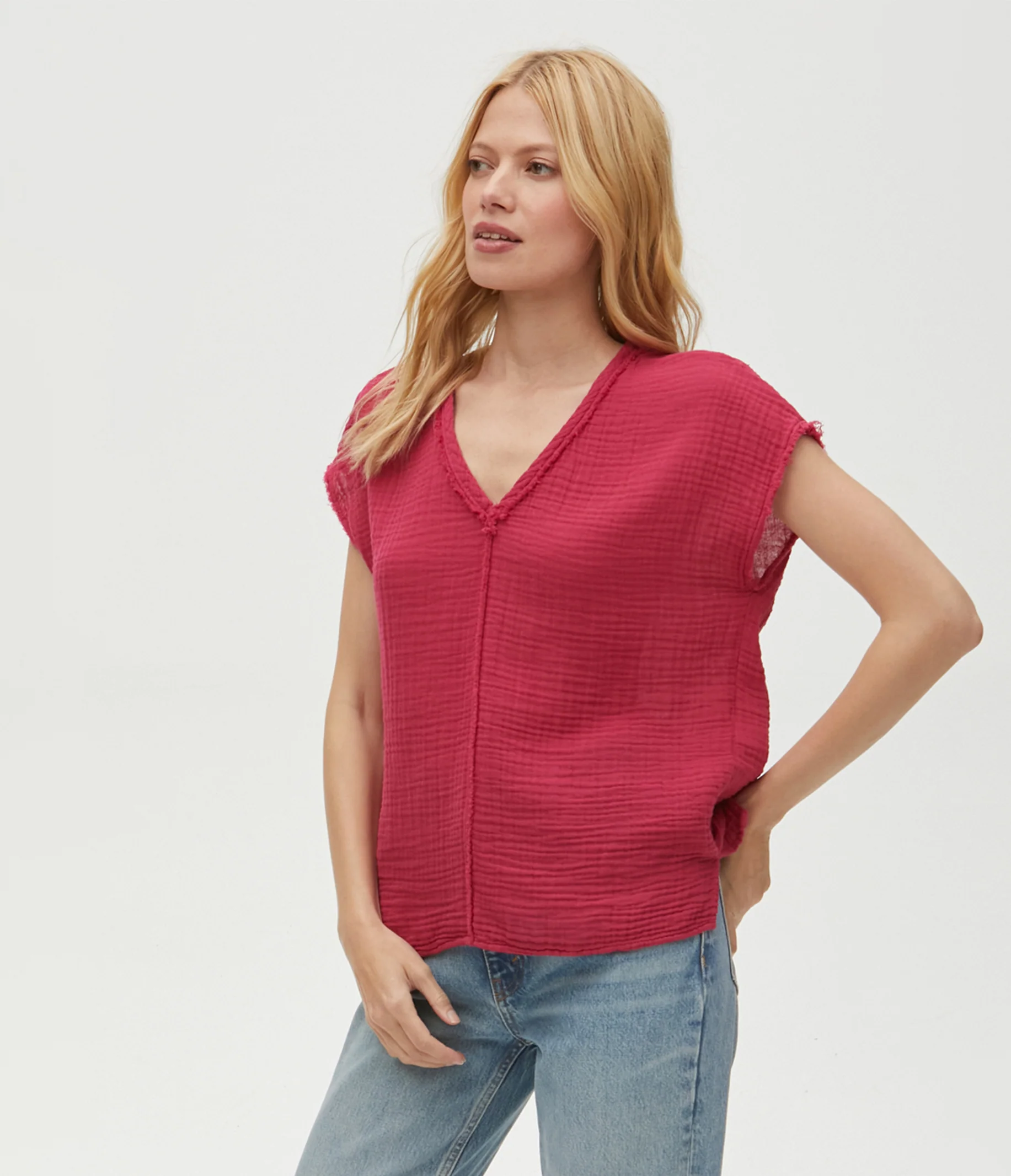 Draya Gauze V-Neck Top - Image 54