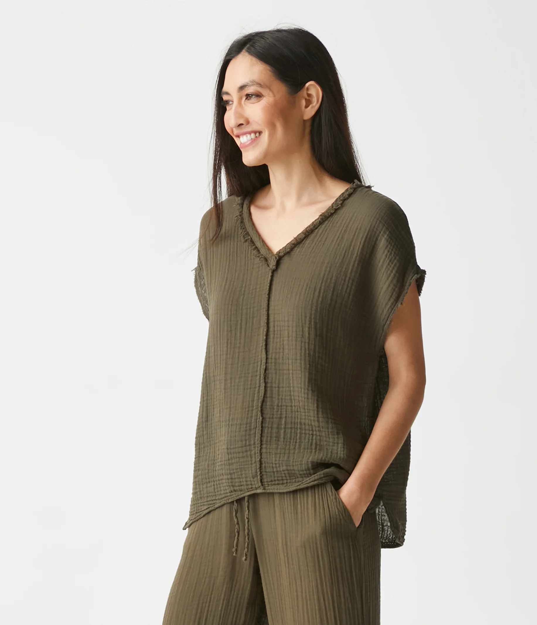 Draya Gauze V-Neck Top - Image 70