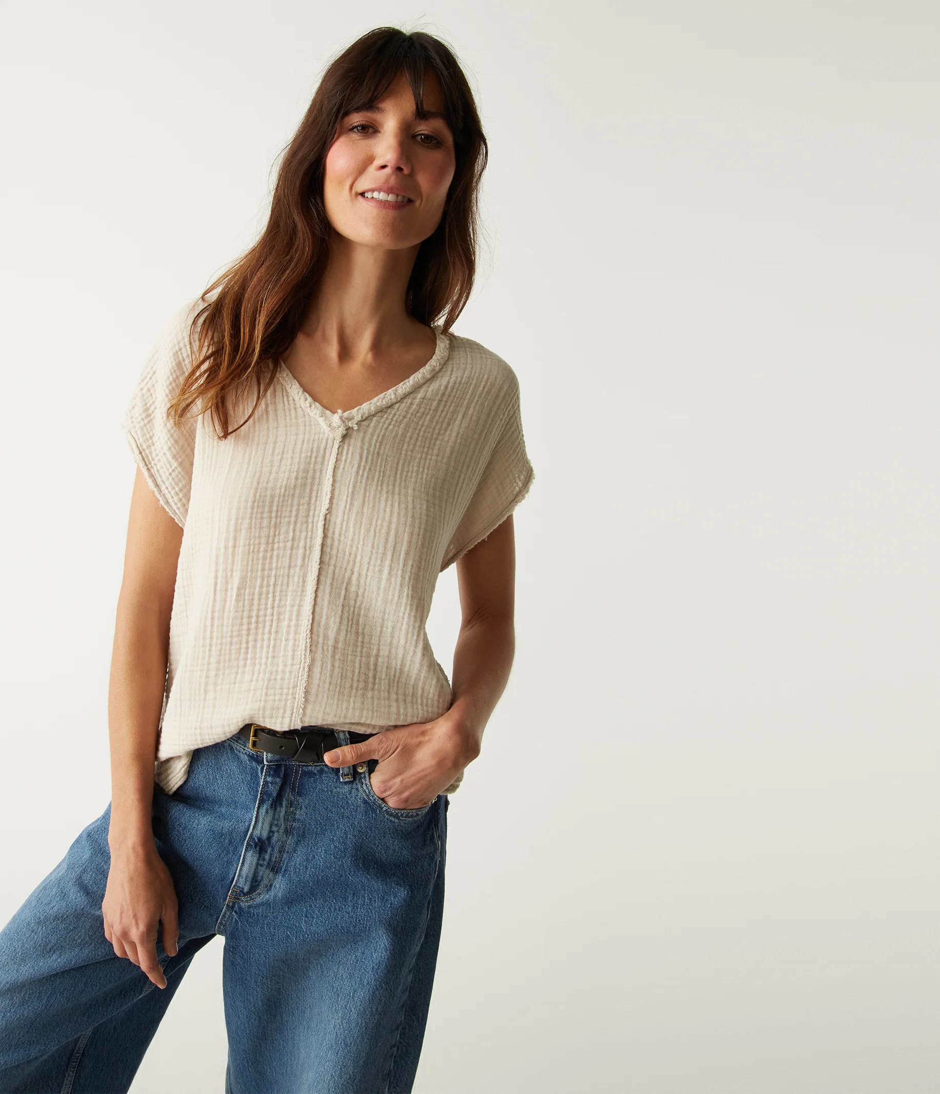 Draya Gauze V-Neck Top - Image 75