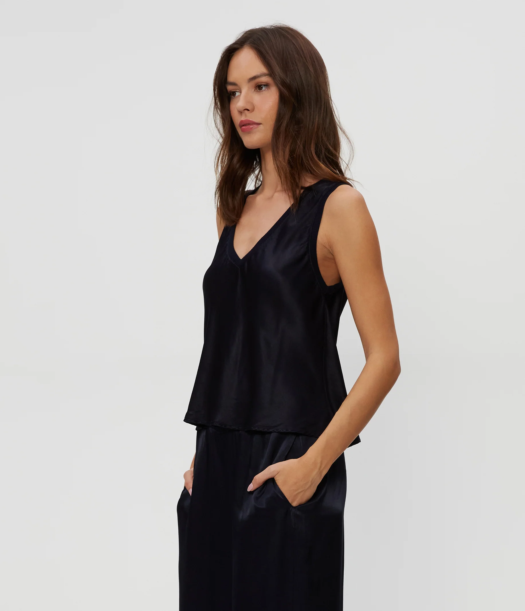 Liz Satin V-Neck Tank - Image 3