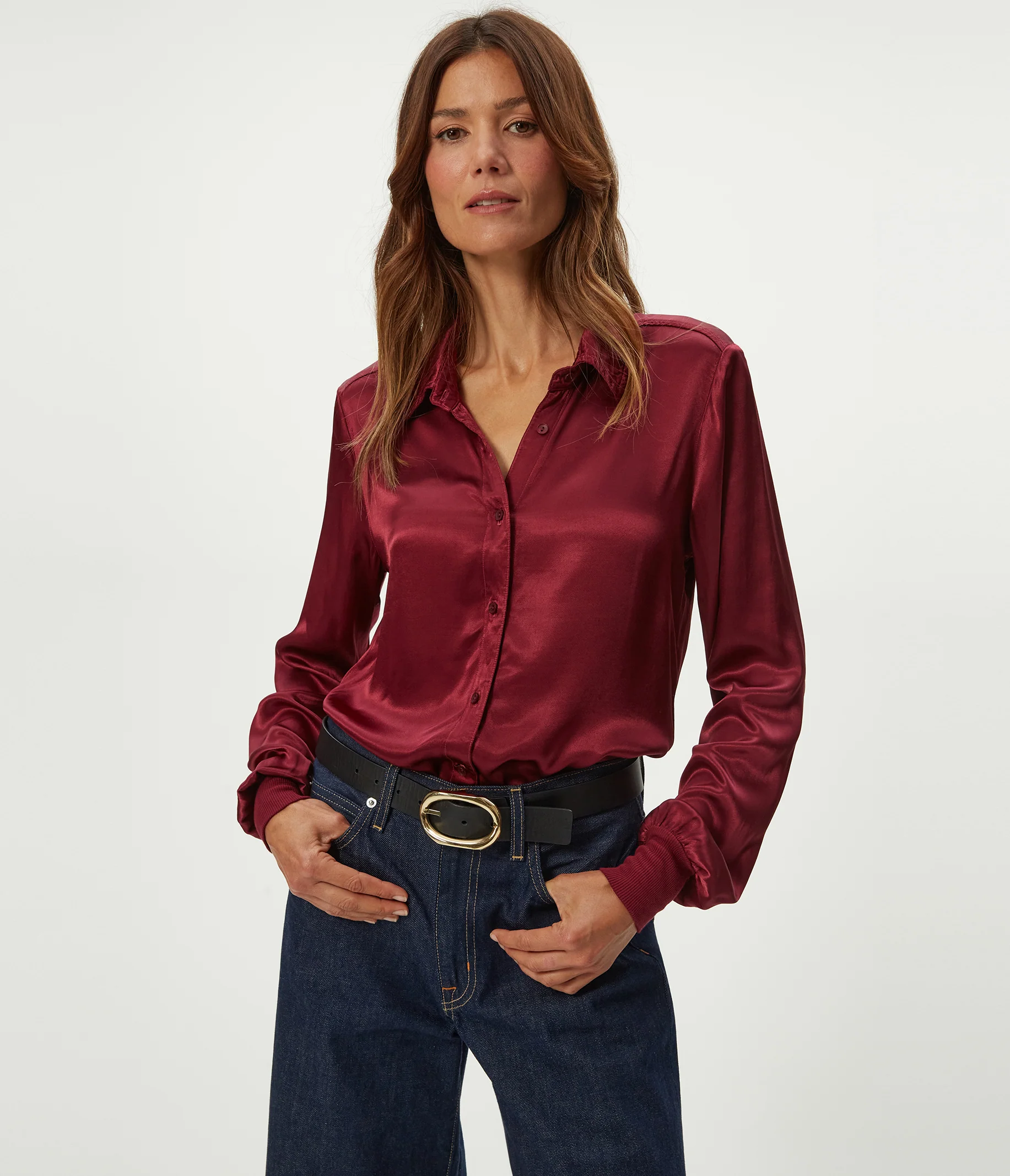 Meredith Satin Button Down Shirt - Image 13