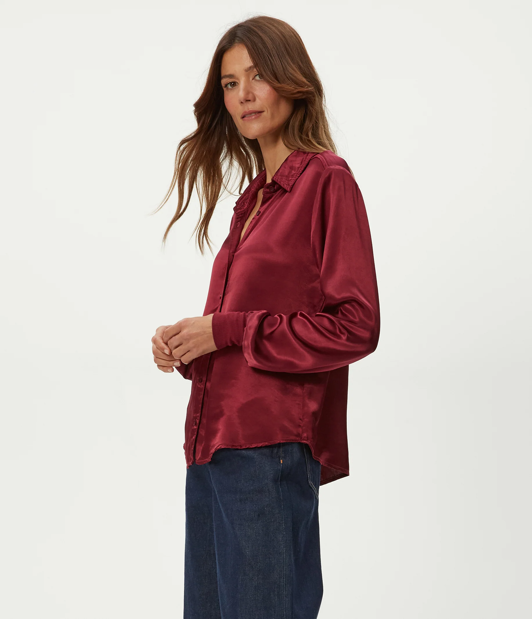 Meredith Satin Button Down Shirt - Image 15