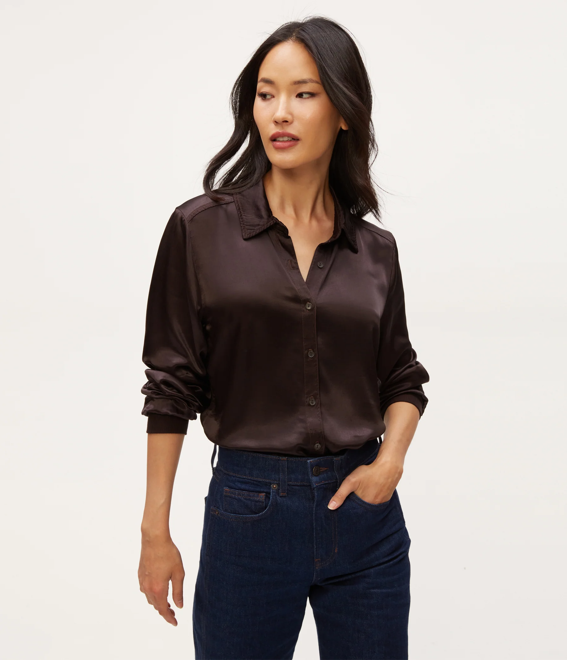 Meredith Satin Button Down Shirt - Image 17