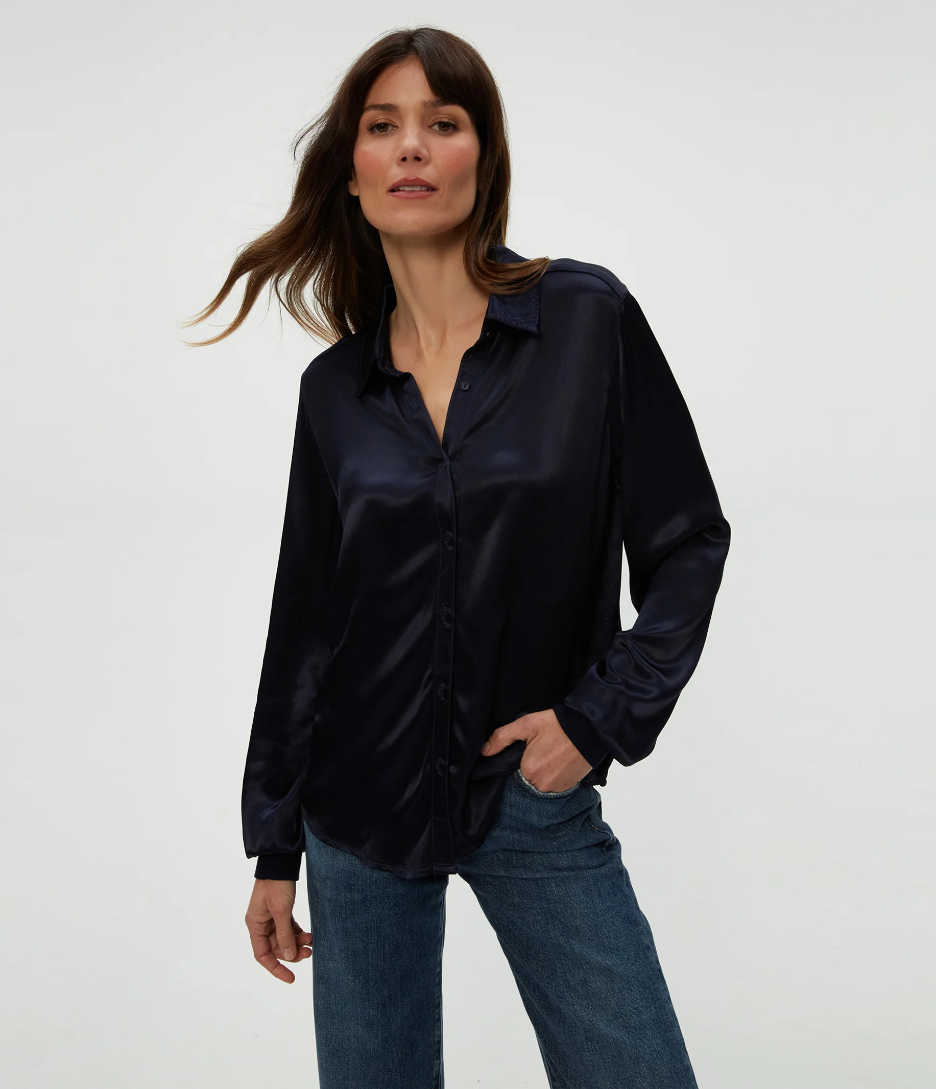 Meredith Satin Button Down Shirt - Image 28