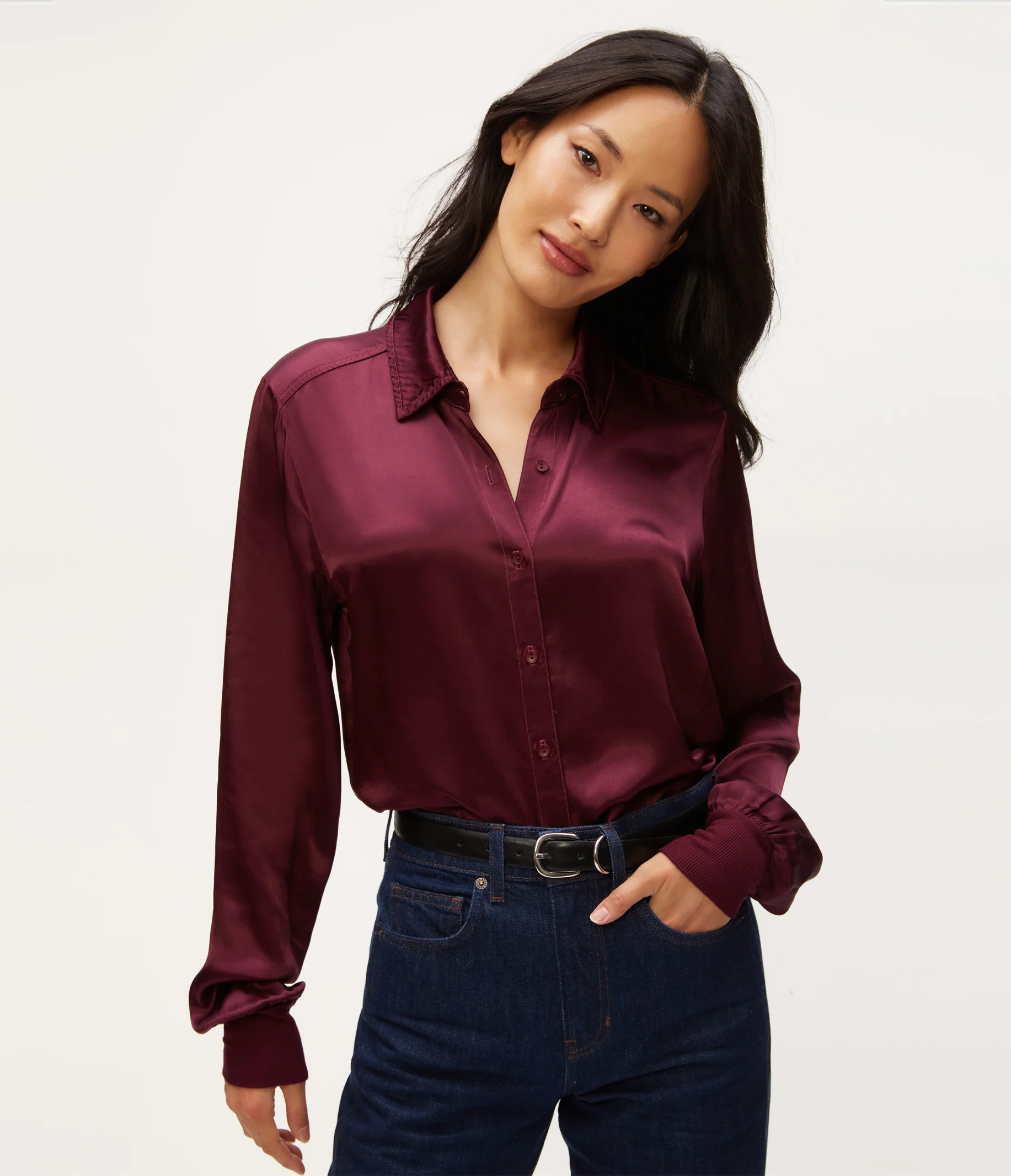 Meredith Satin Button Down Shirt - Image 29