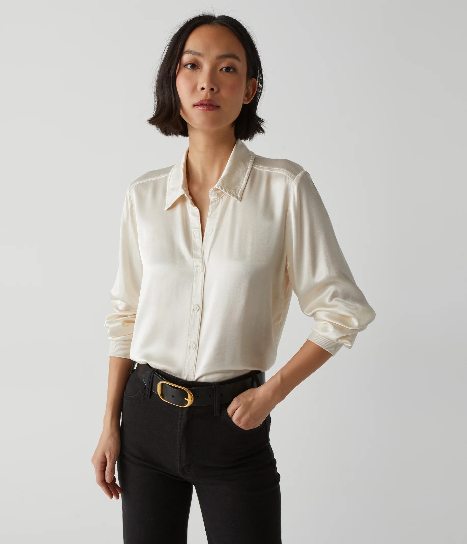 Meredith Satin Button Down Shirt - Image 37