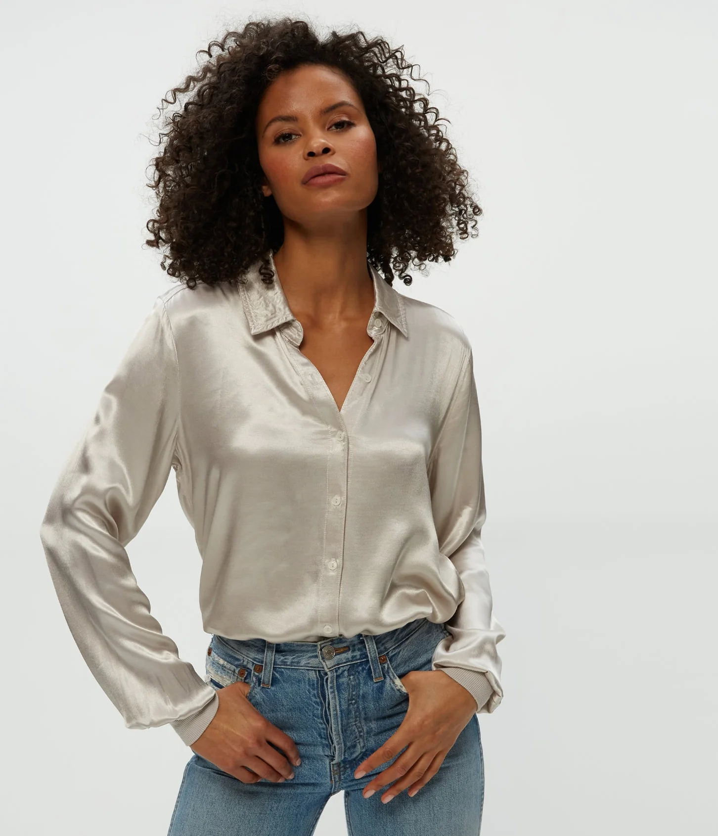 Meredith Satin Button Down Shirt - Image 5