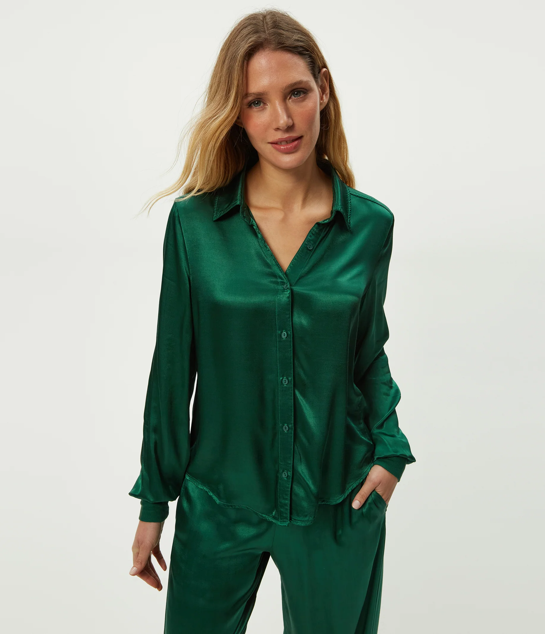 Meredith Satin Button Down Shirt - Image 9