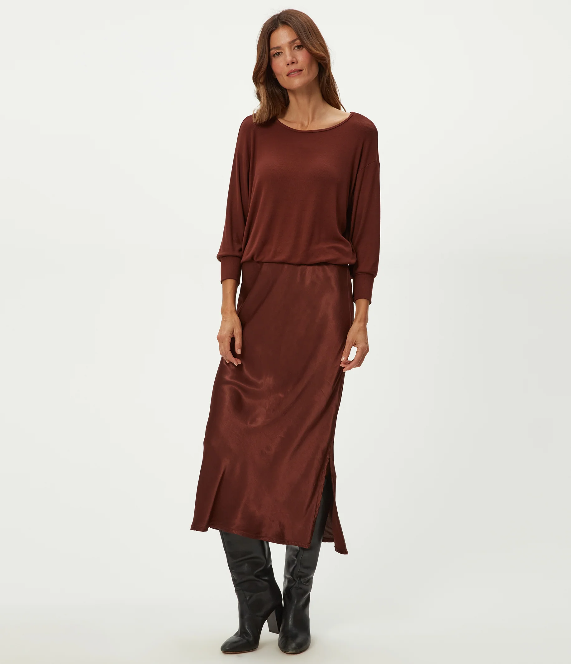 Nadia Mixed Fabric Satin Dress - Image 11