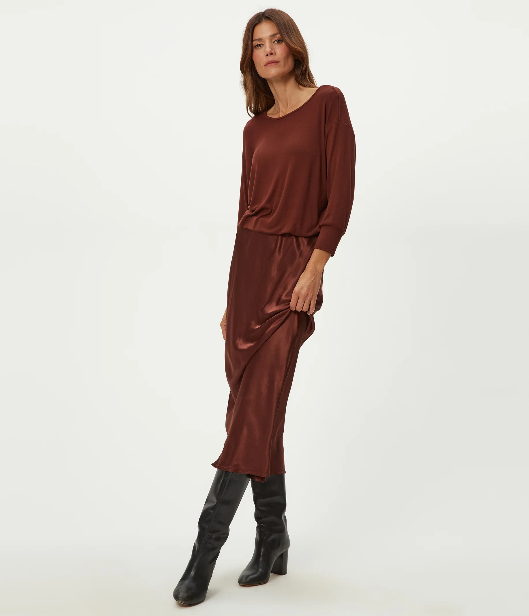 Nadia Mixed Fabric Satin Dress - Image 12