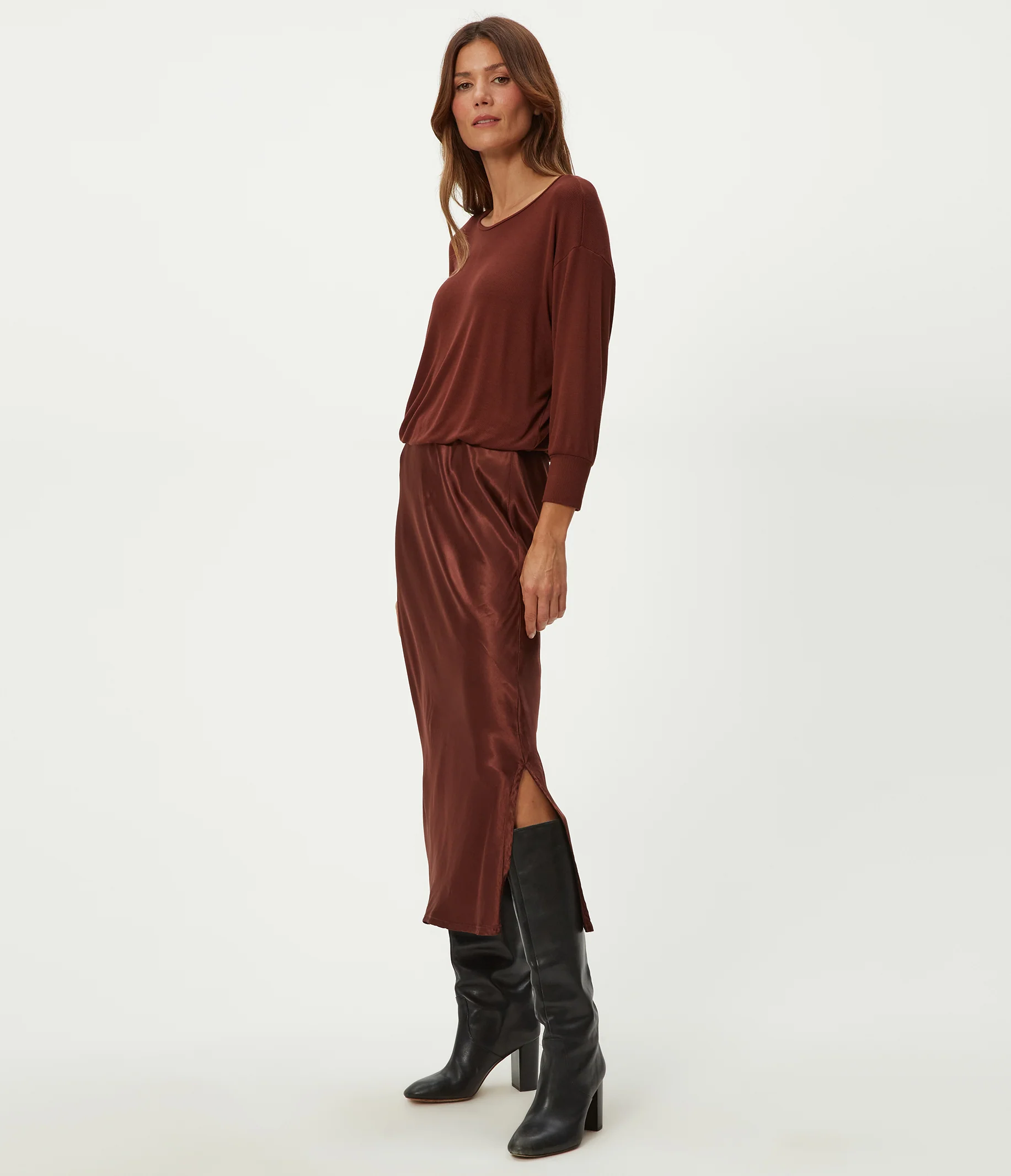 Nadia Mixed Fabric Satin Dress - Image 13