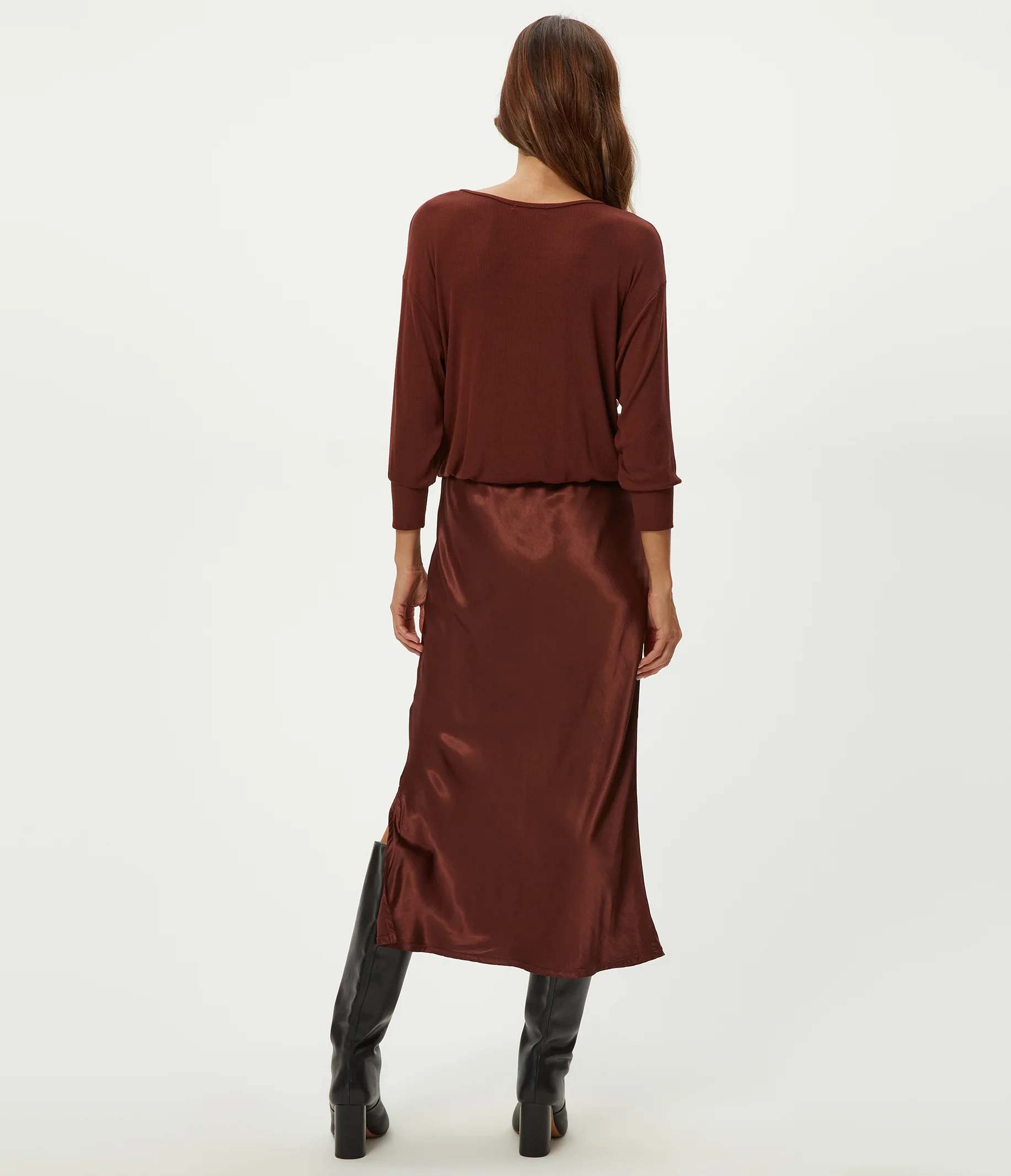 Nadia Mixed Fabric Satin Dress - Image 14