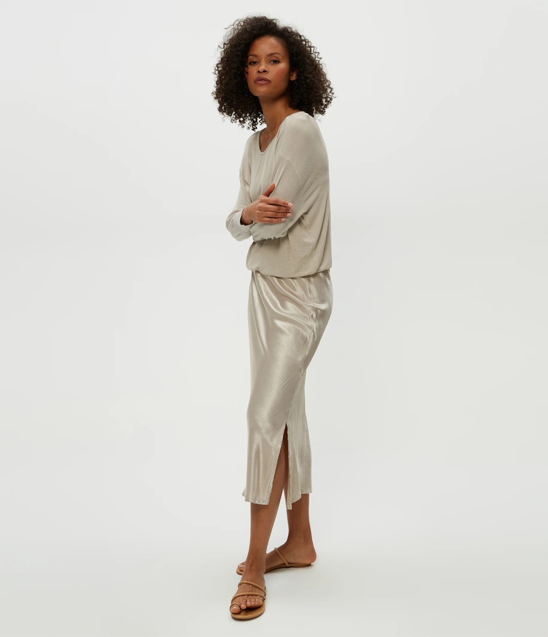 Nadia Mixed Fabric Satin Dress - Image 17