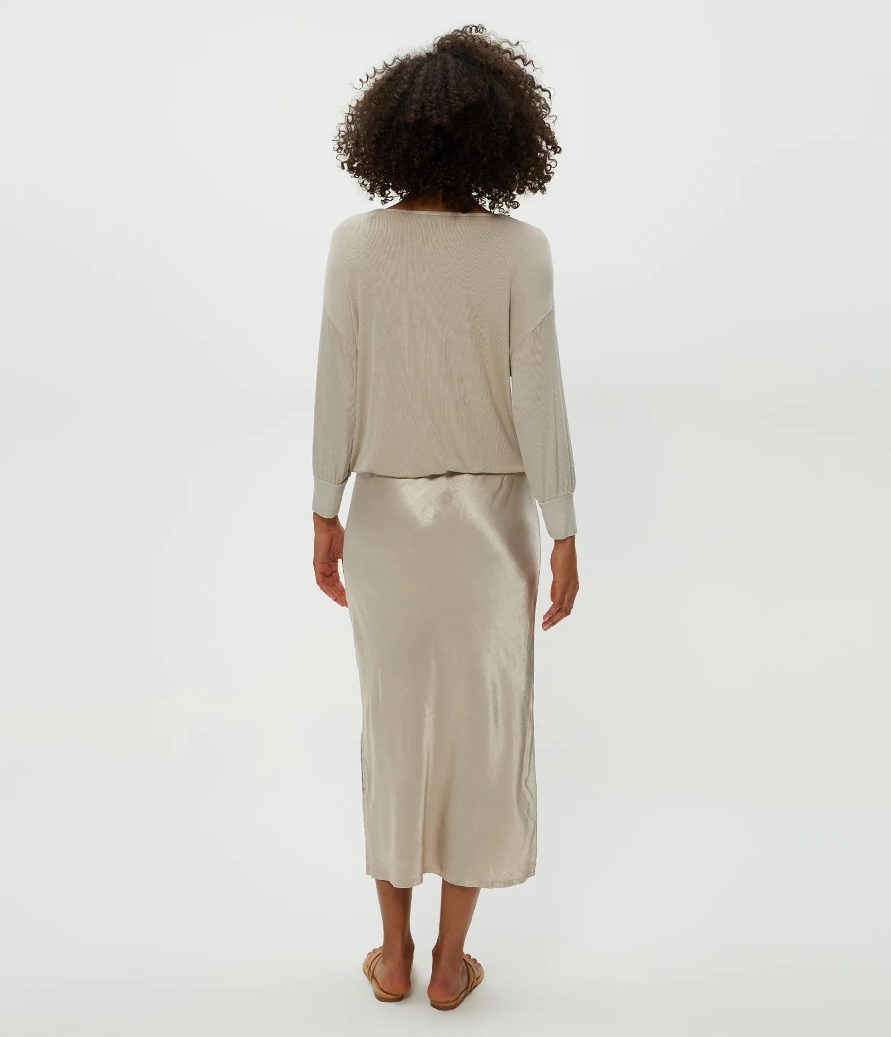 Nadia Mixed Fabric Satin Dress - Image 18