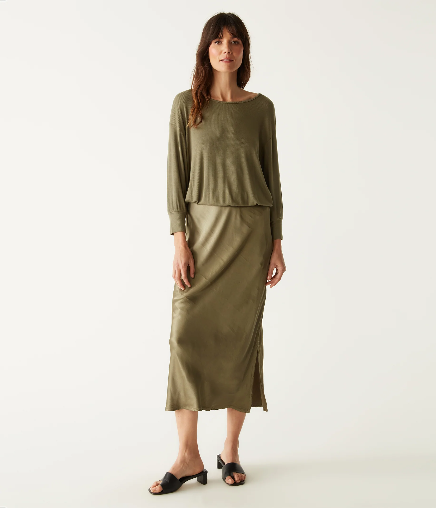 Nadia Mixed Fabric Satin Dress - Image 19