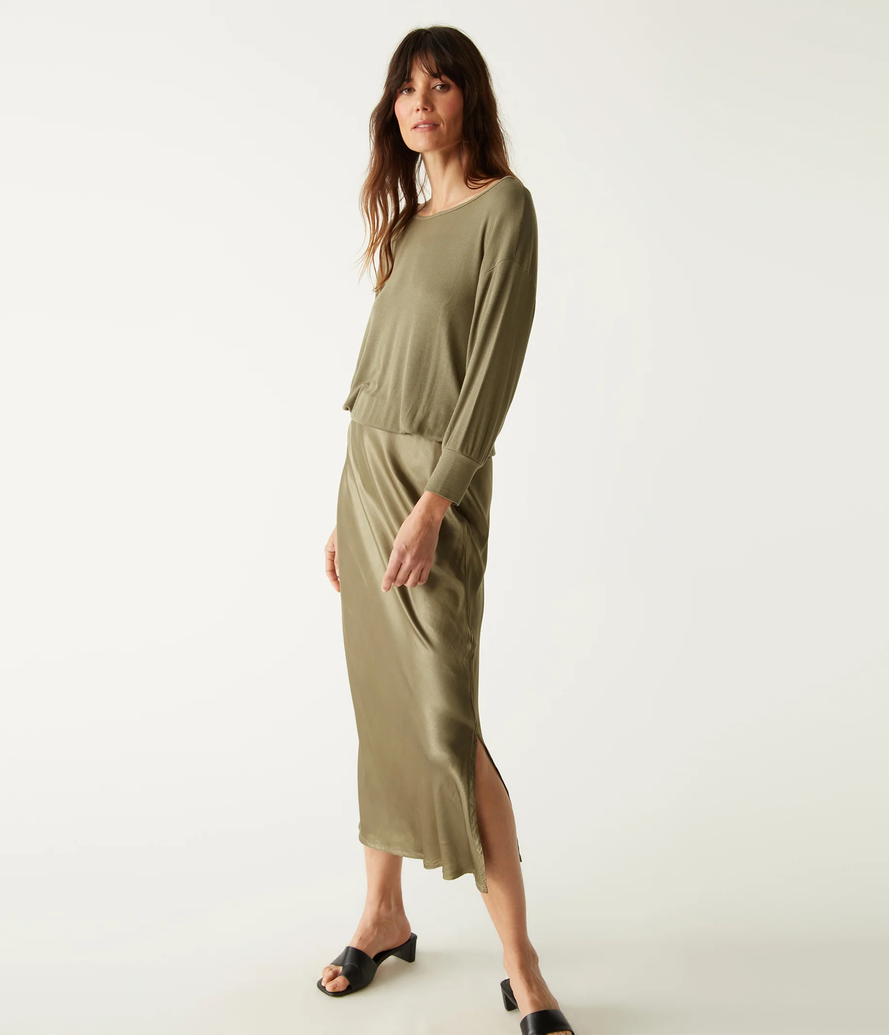 Nadia Mixed Fabric Satin Dress - Image 21