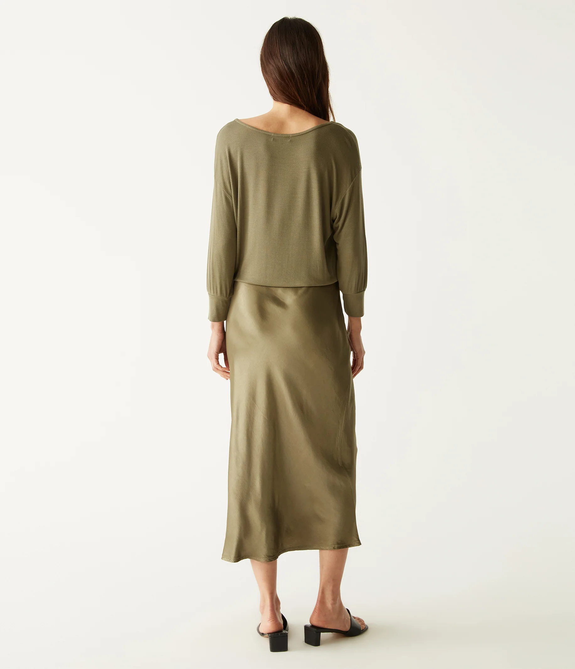 Nadia Mixed Fabric Satin Dress - Image 22