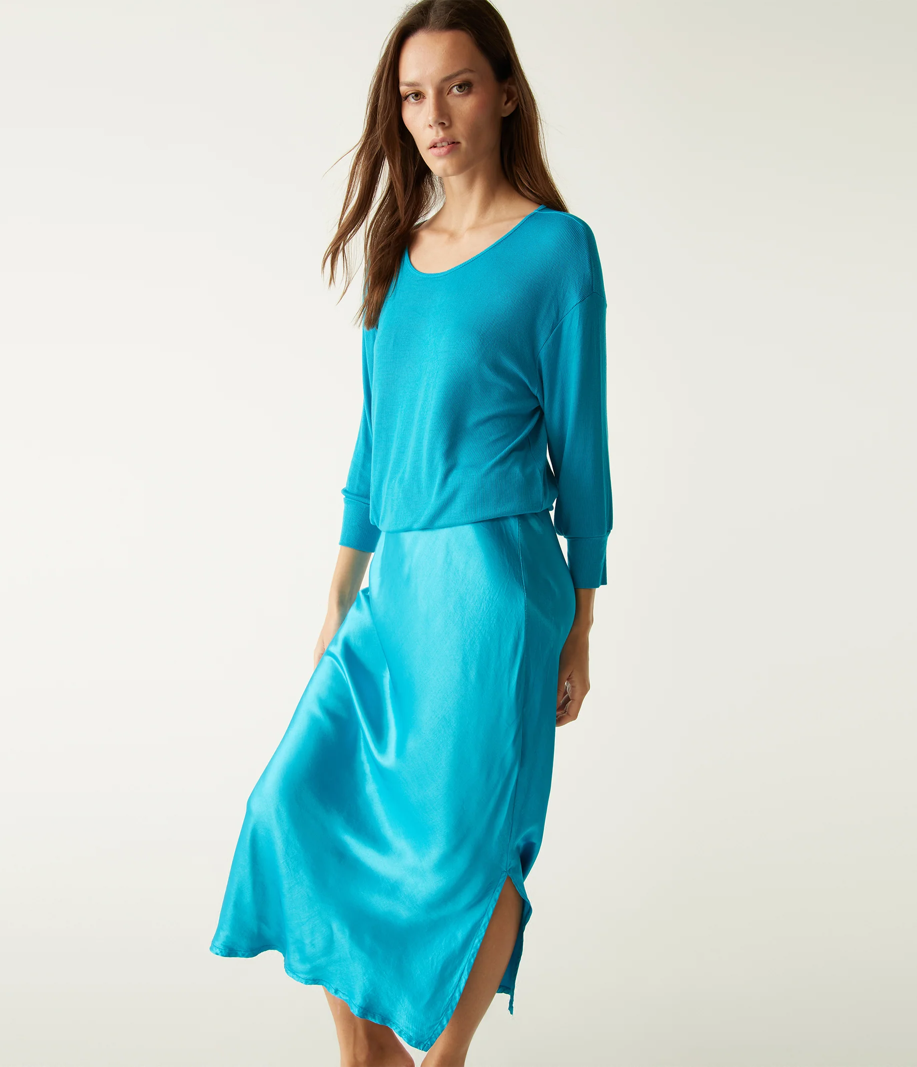 Nadia Mixed Fabric Satin Dress - Image 23