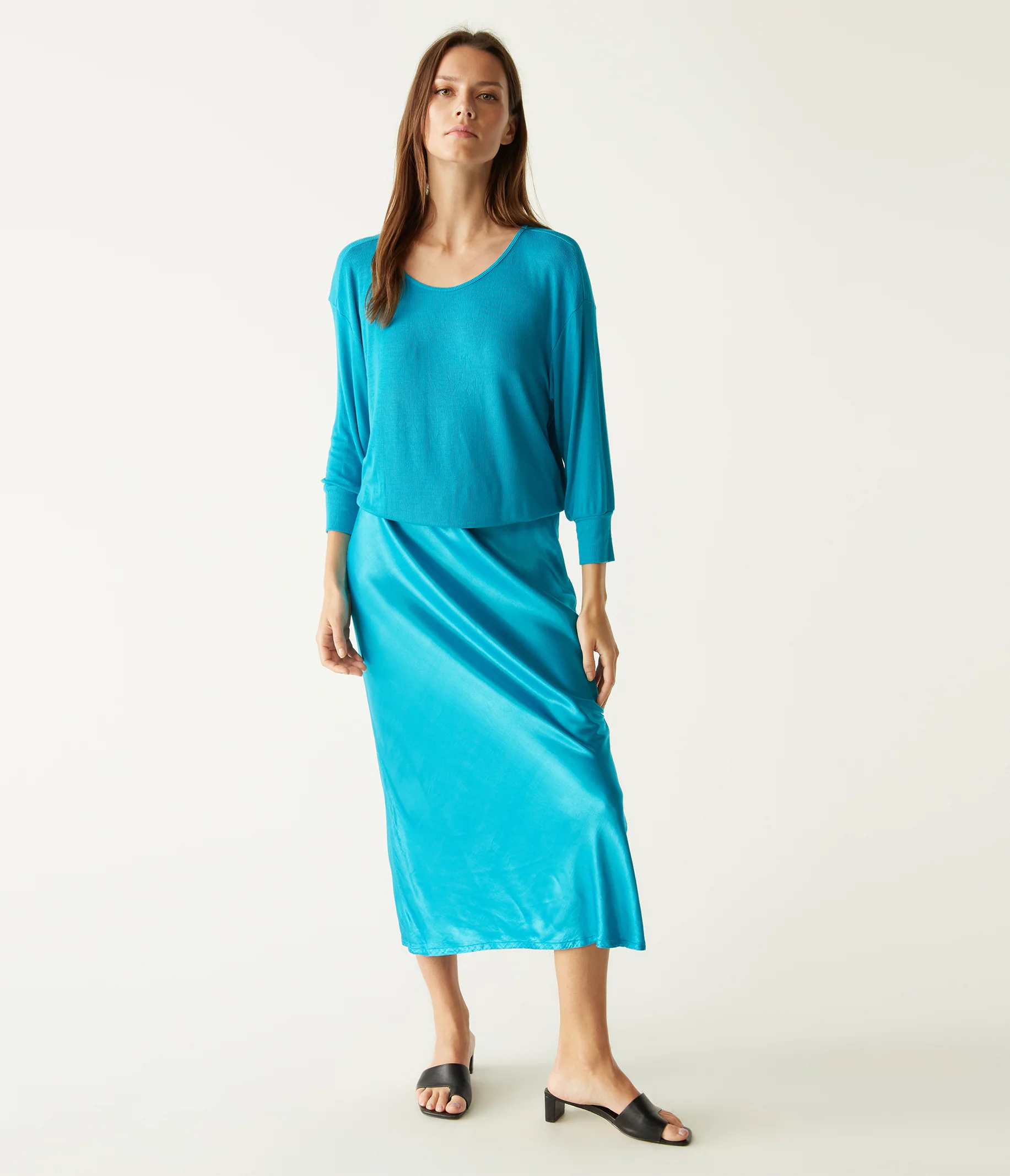 Nadia Mixed Fabric Satin Dress - Image 24