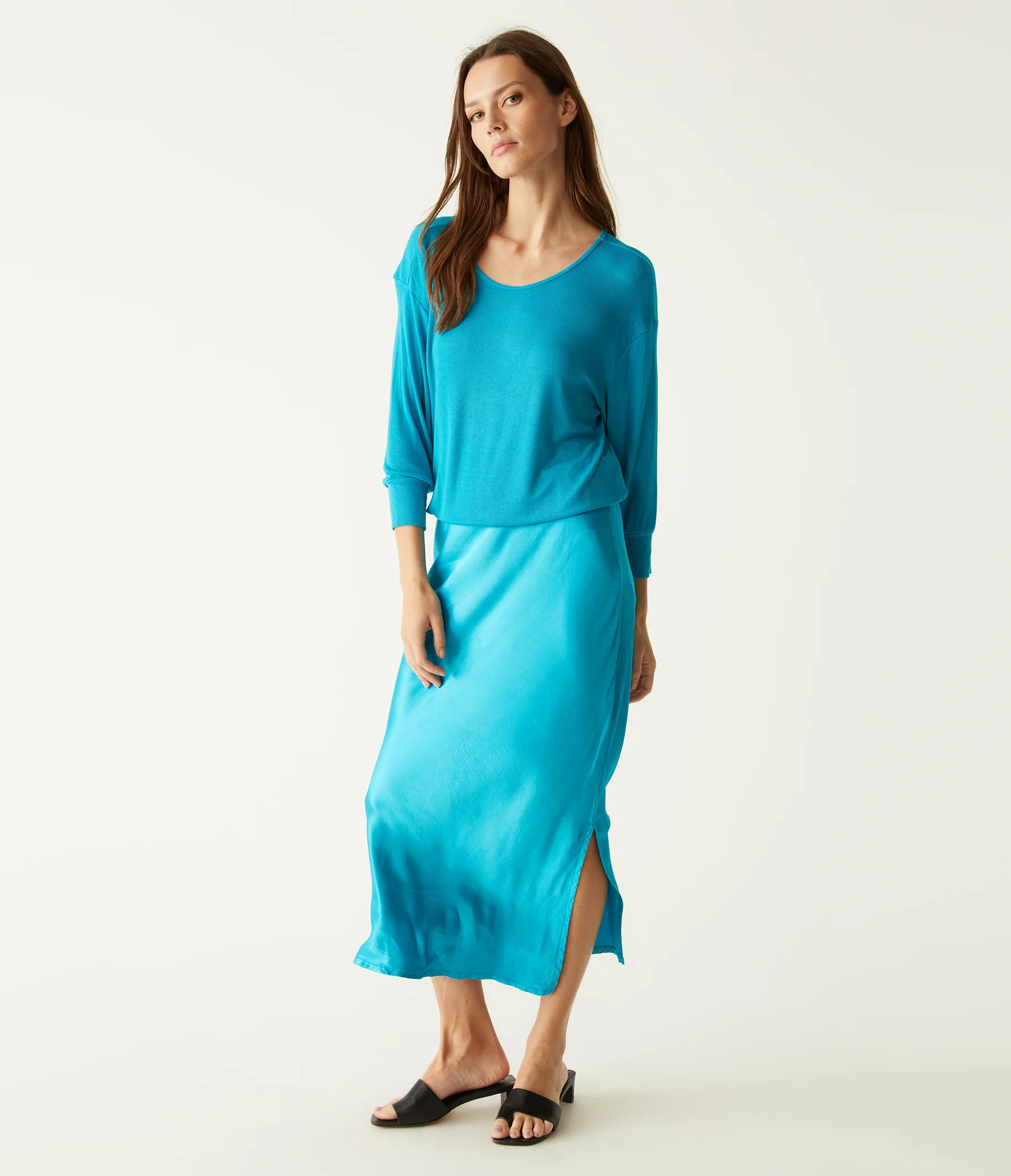 Nadia Mixed Fabric Satin Dress - Image 25