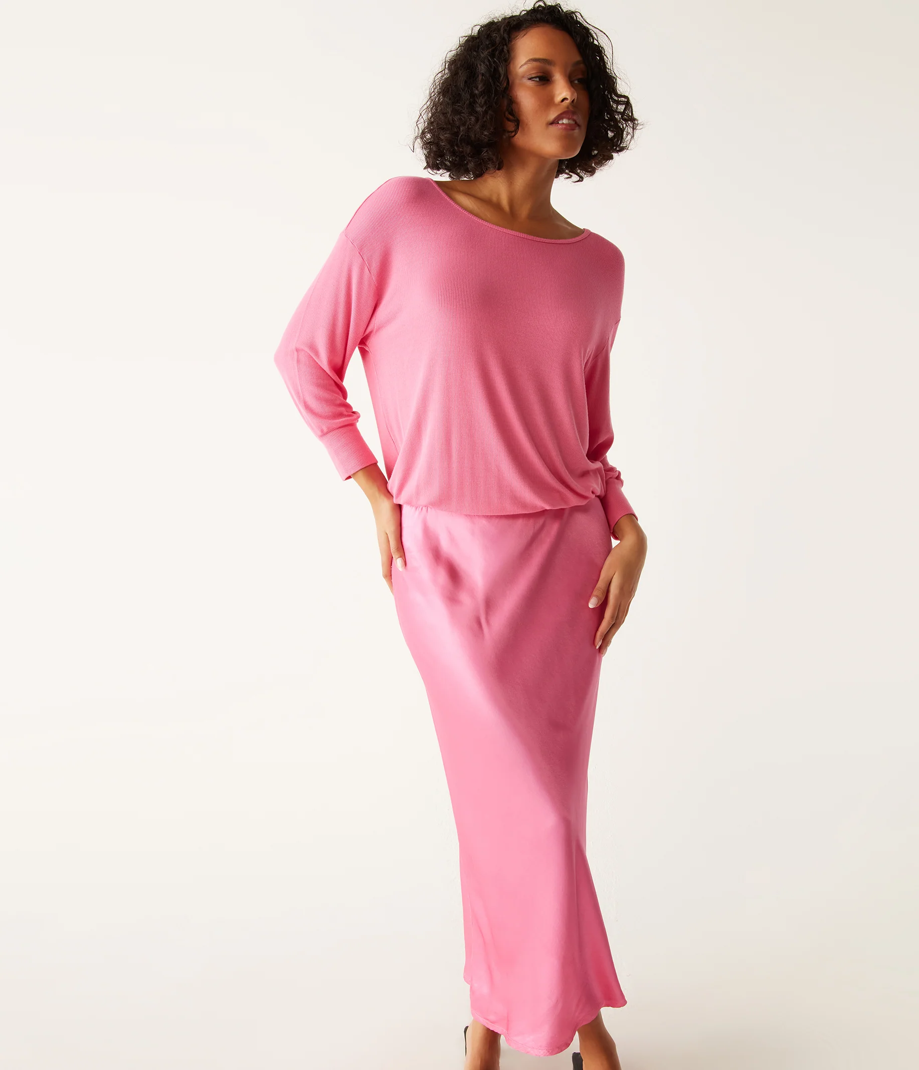 Nadia Mixed Fabric Satin Dress - Image 30