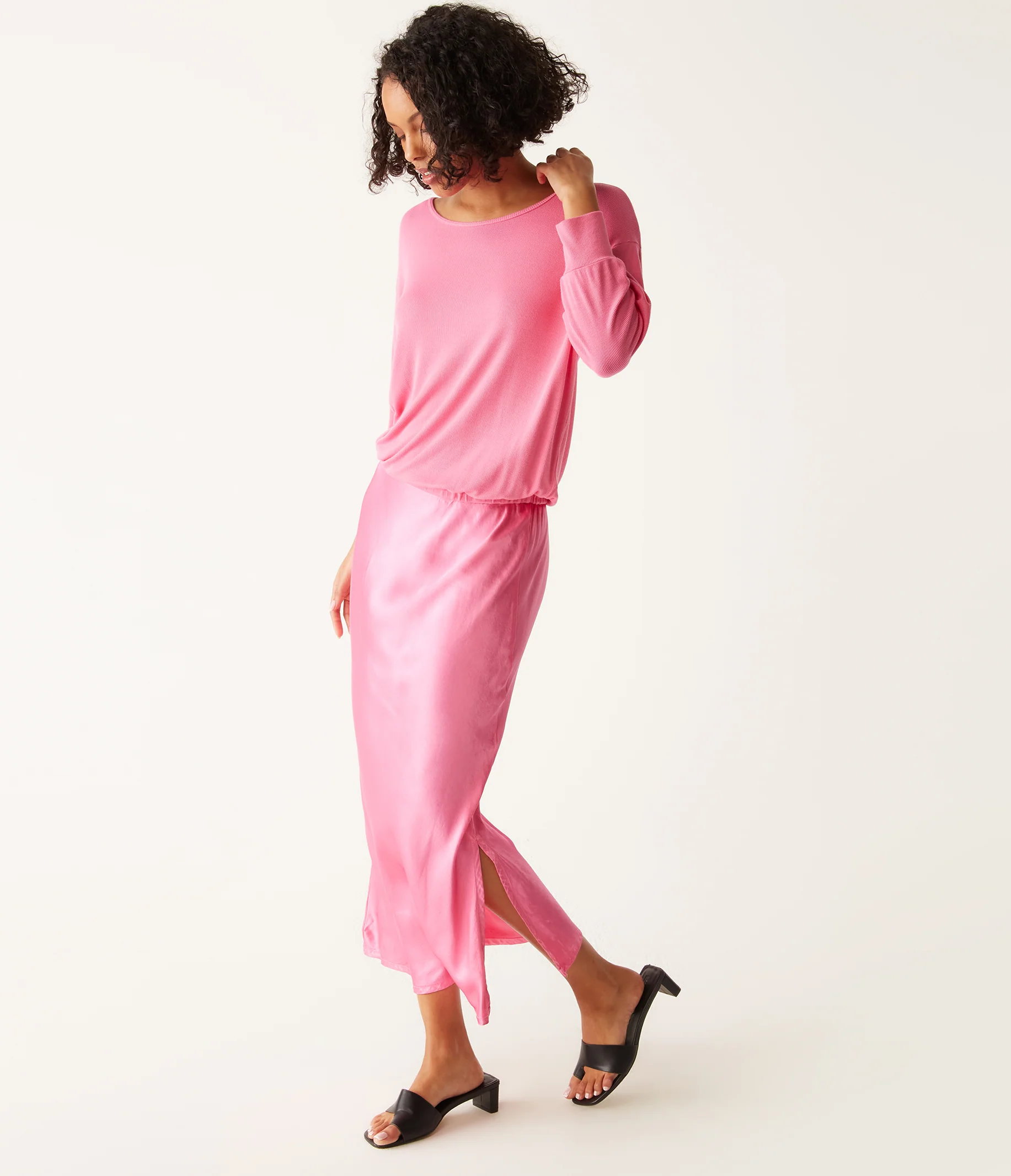 Nadia Mixed Fabric Satin Dress - Image 32