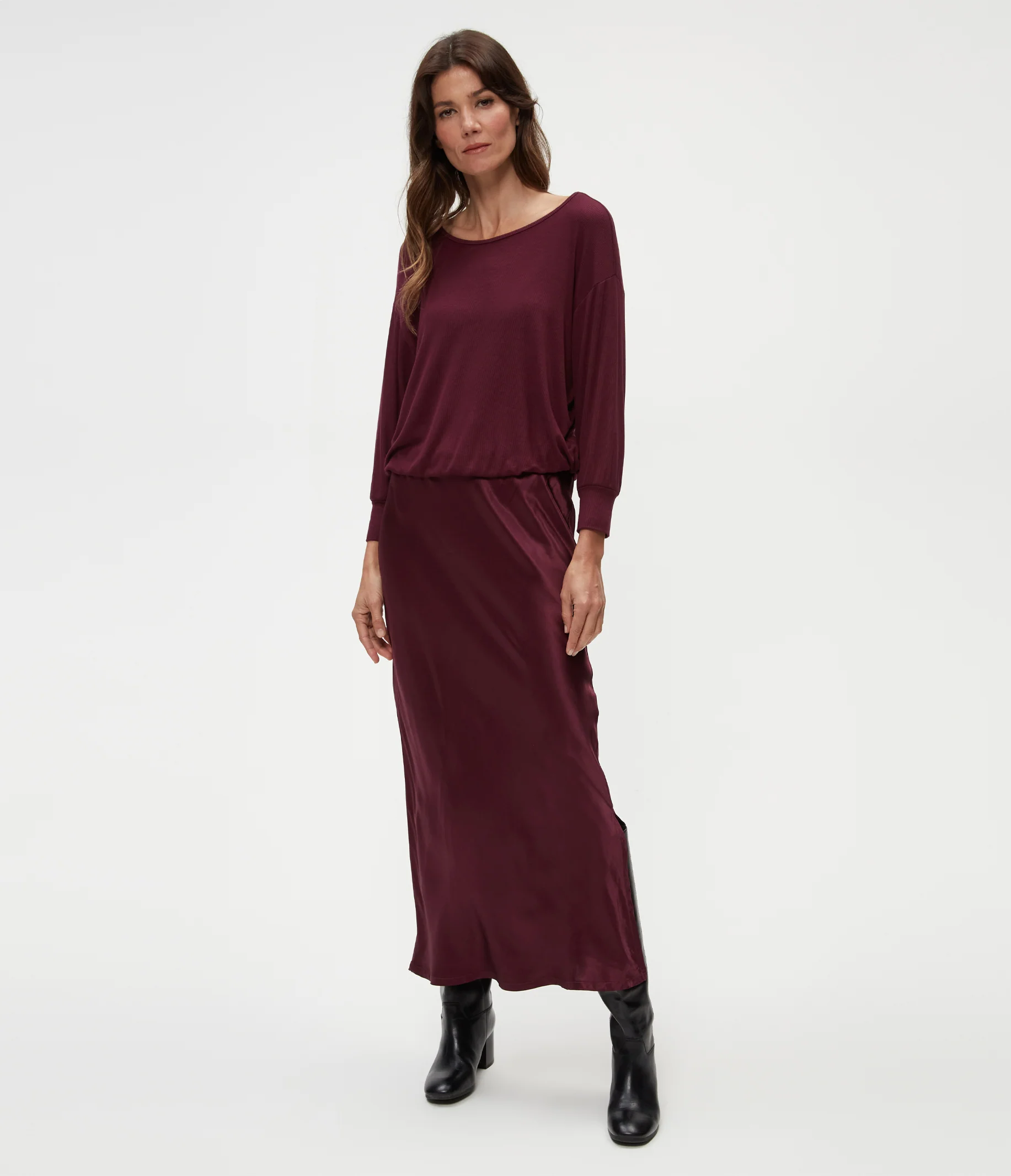 Nadia Mixed Fabric Satin Dress - Image 35