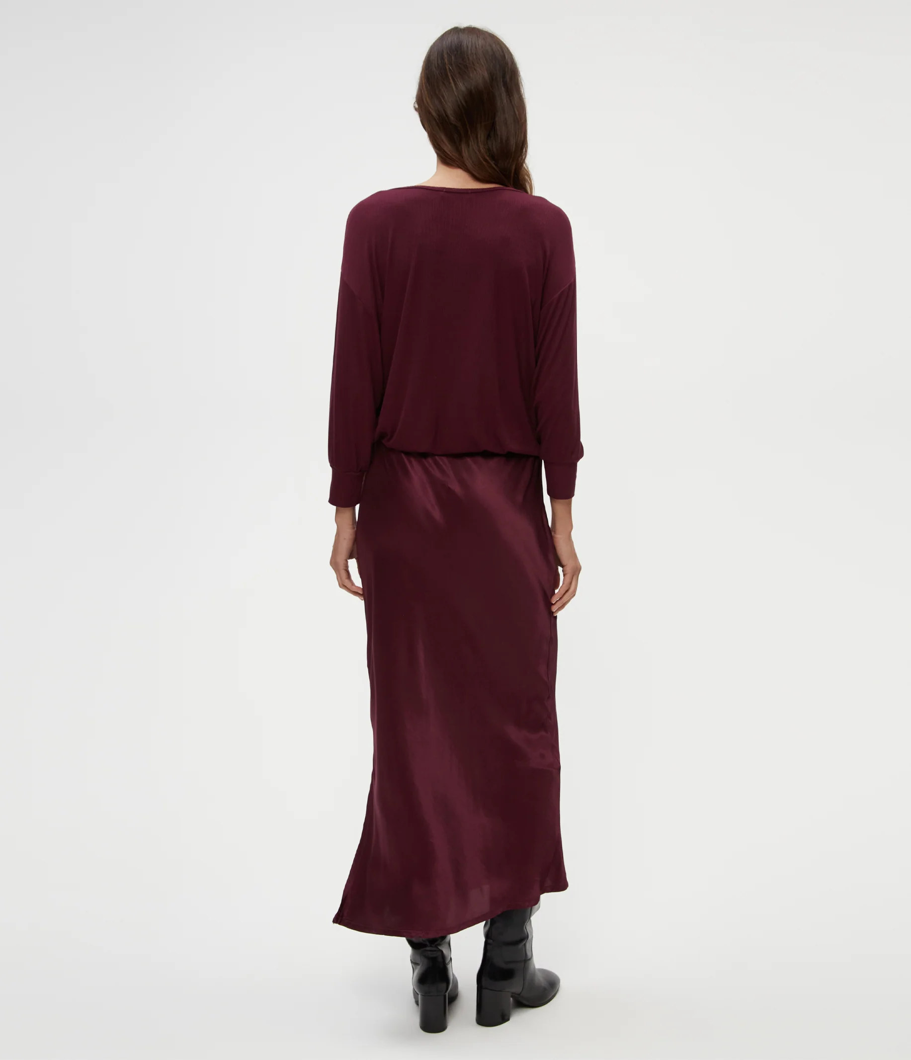 Nadia Mixed Fabric Satin Dress - Image 37