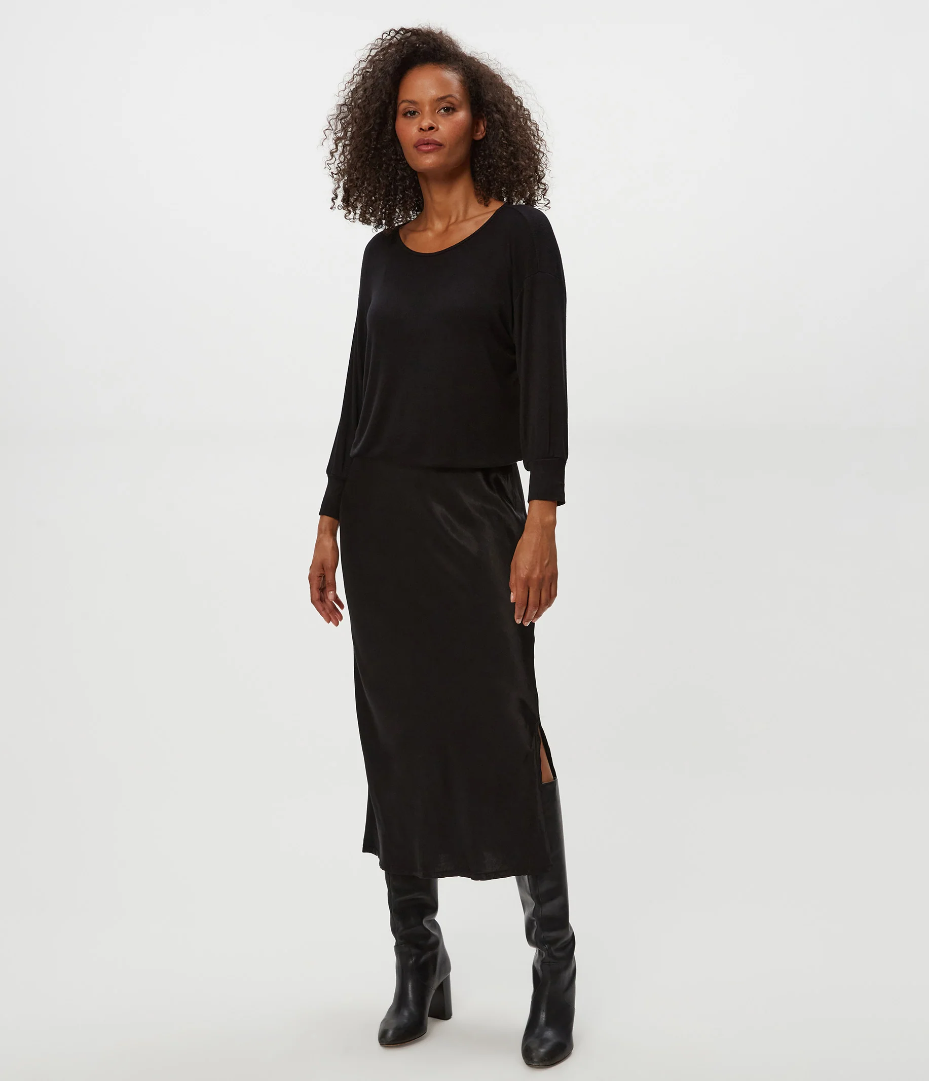 Nadia Mixed Fabric Satin Dress - Image 38