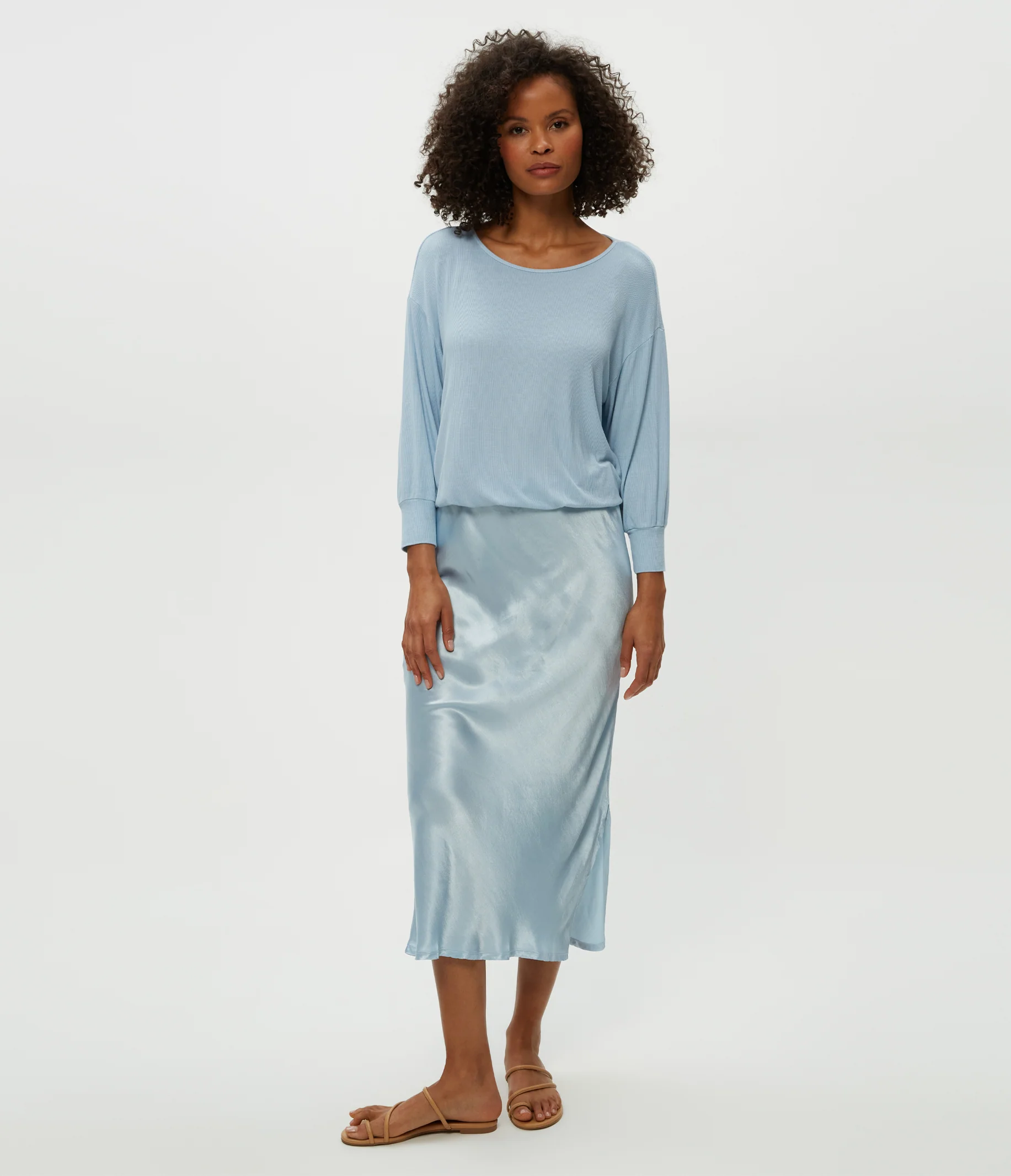 Nadia Mixed Fabric Satin Dress - Image 4