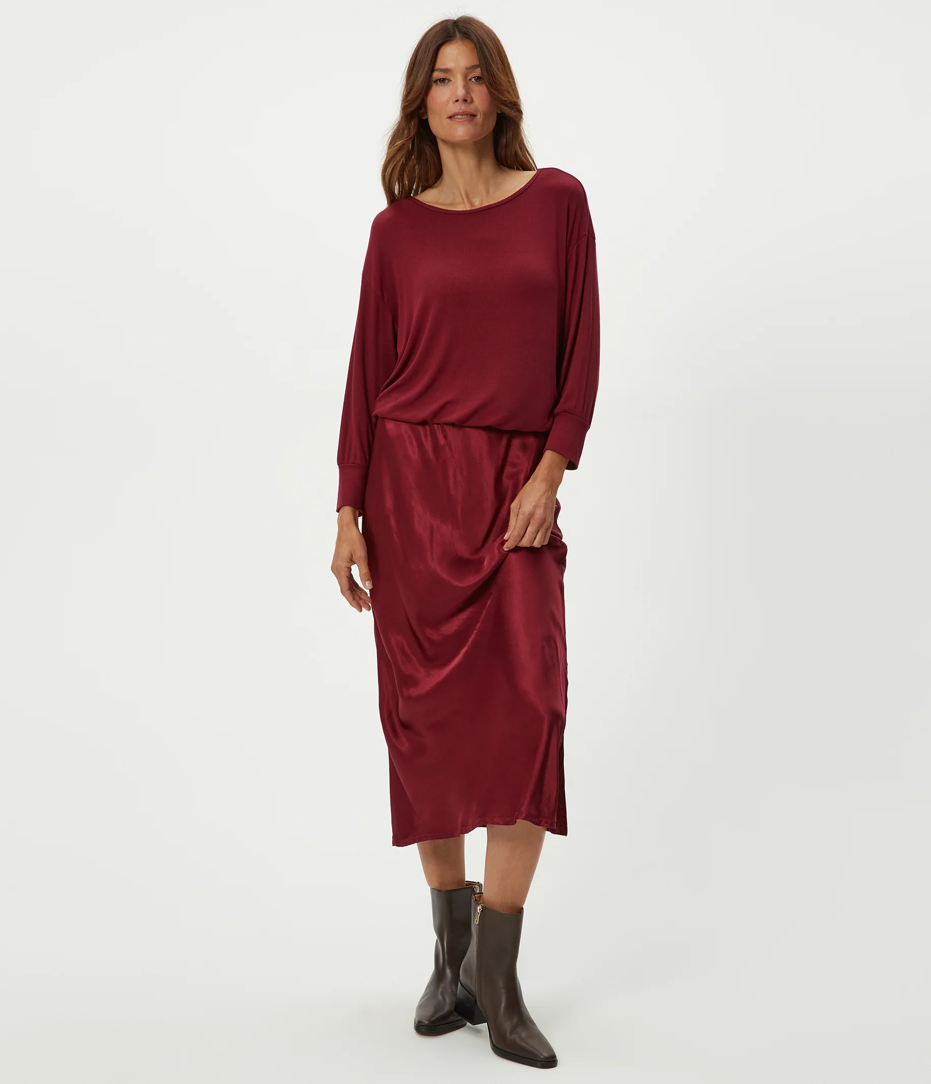 Nadia Mixed Fabric Satin Dress - Image 42