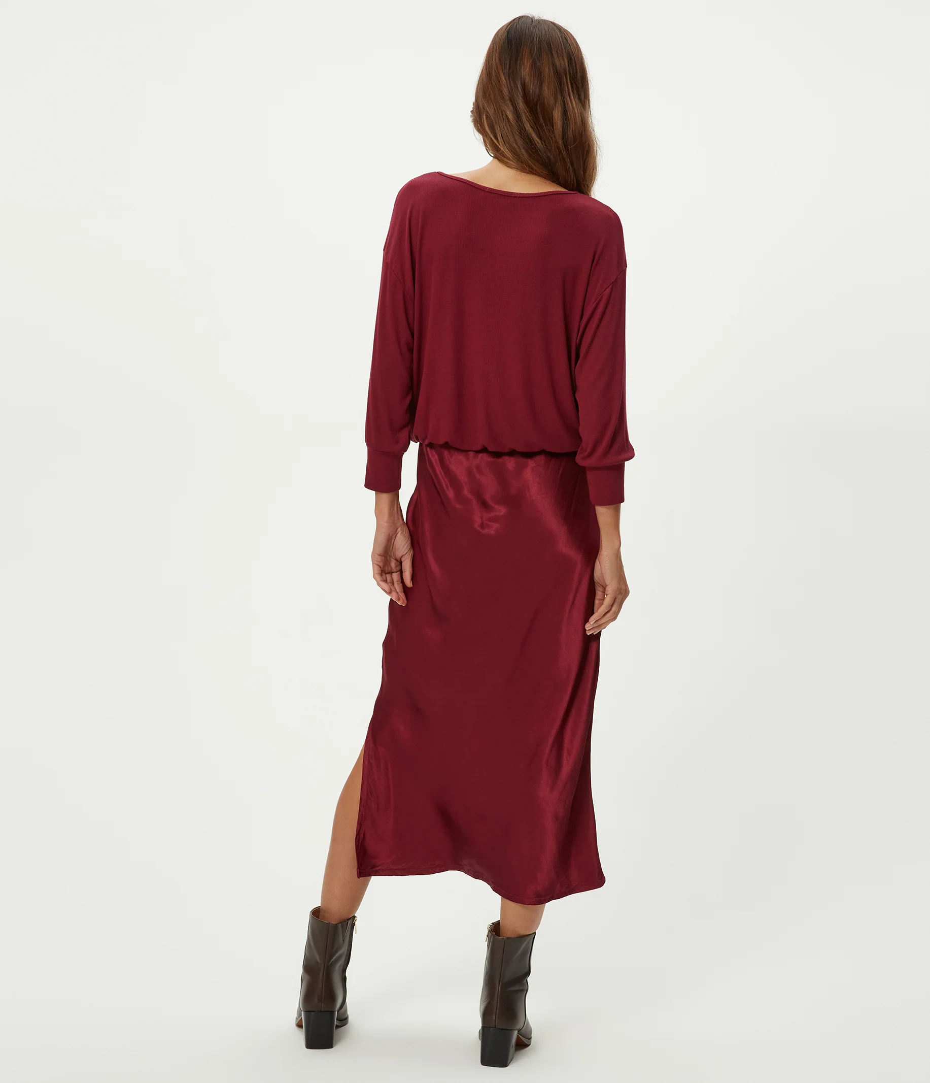 Nadia Mixed Fabric Satin Dress - Image 44