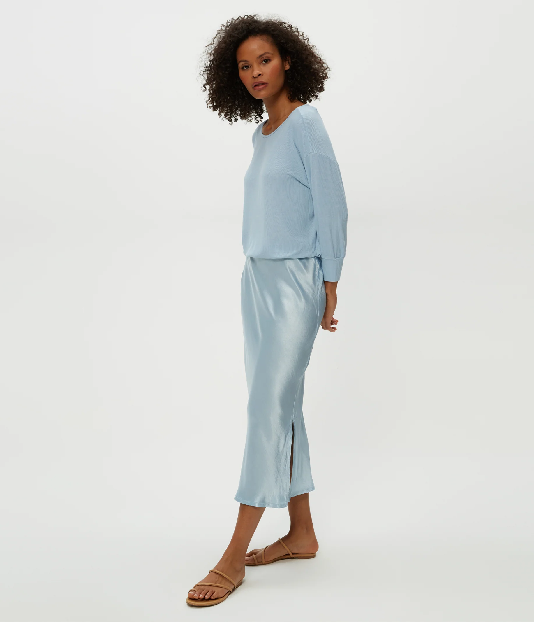 Nadia Mixed Fabric Satin Dress - Image 5