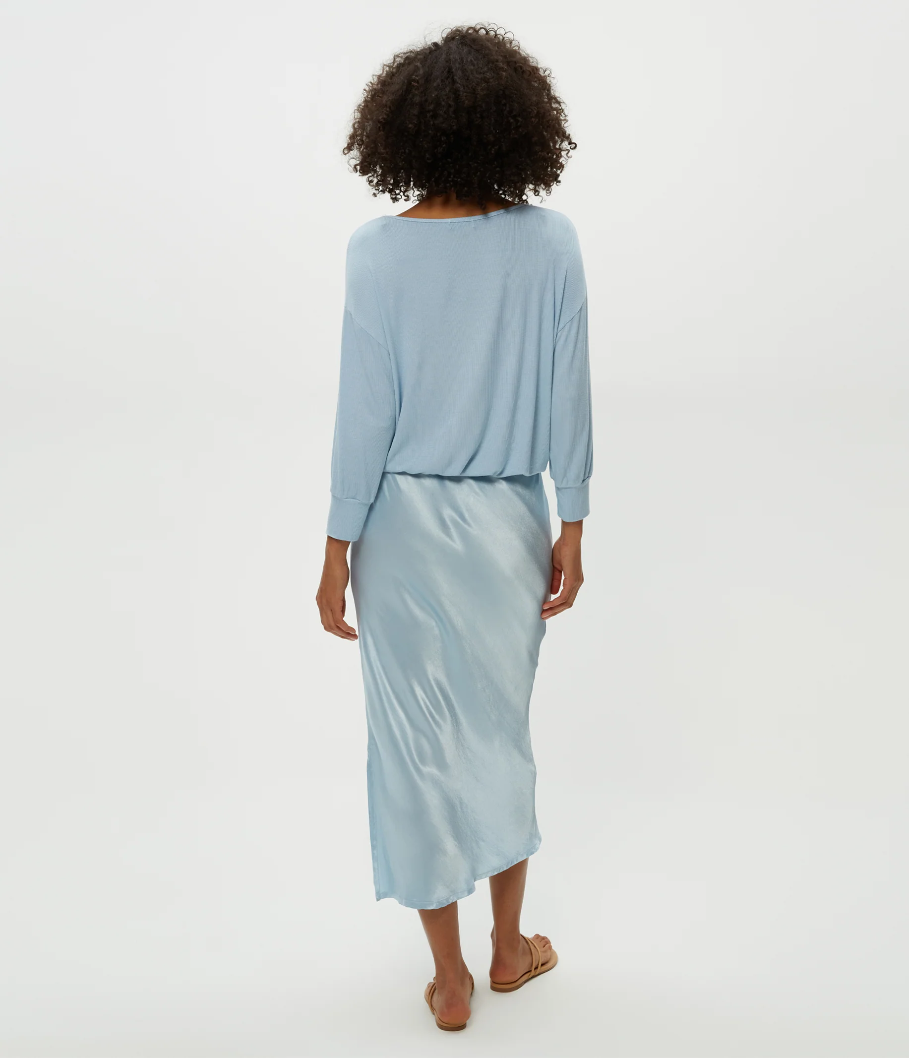 Nadia Mixed Fabric Satin Dress - Image 6