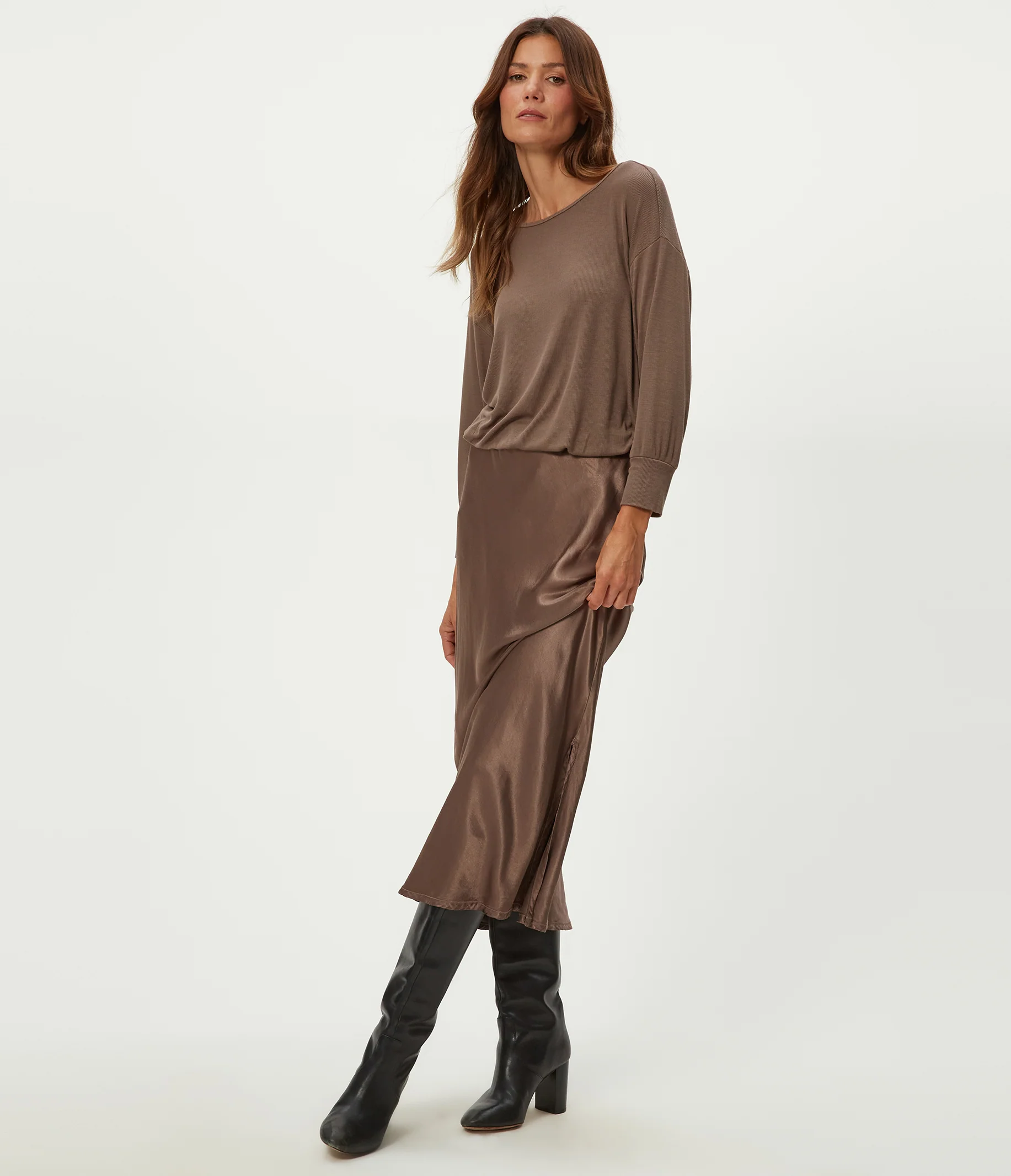 Nadia Mixed Fabric Satin Dress - Image 8